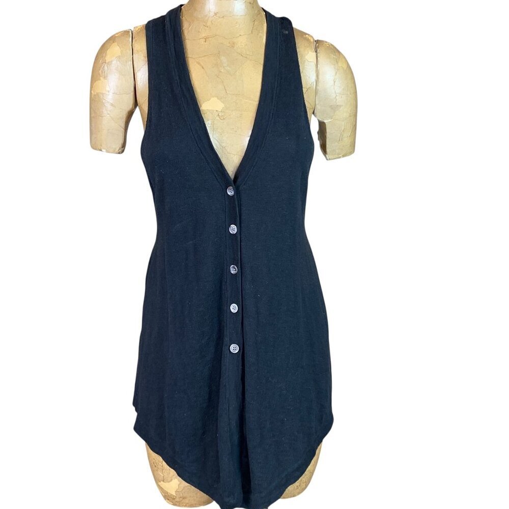 ISDA & CO Linen Blend Button-Up Tunic‎ Vest Top Sz M Black #242L